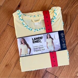 Lands' End Lemon Print Short Pajama Set Yellow Size Medium